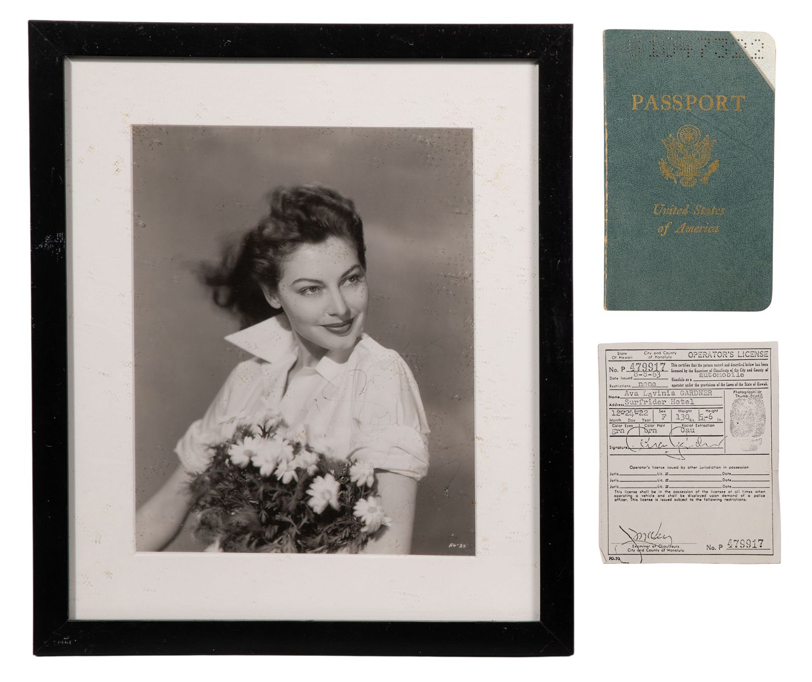 Ava Gardner’s passport, first issued in October 1966, estimated at $1,000-$1,500 at Leonard Auction.