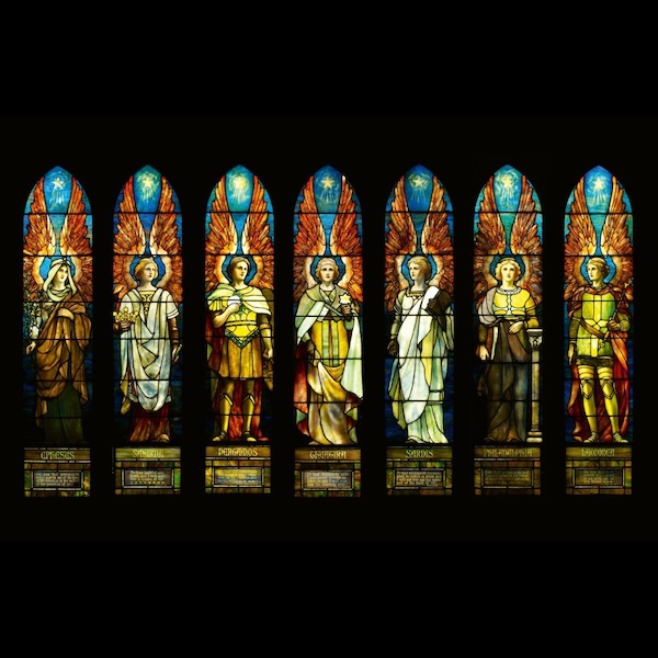 A group of seven Tiffany Studios windows of angels from a Cincinnati church, dating to 1902, attained $575,000 plus the buyer’s premium in November 2020. Image courtesy of Freeman’s Hindman and LiveAuctioneers.