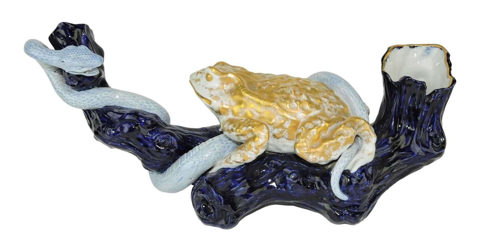 Circa-1875 Worcester porcelain Aesthetic movement vase modeled as a frog and a snake upon a branch, estimated at $600-$900 at Strawser Auction Group.