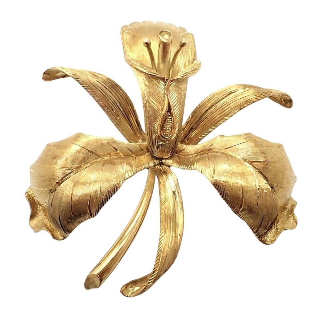 Tiffany & Co. 18K gold orchid or calla lily pin or brooch dating to the 1950s, estimated at $5,000-$6,000 at Jasper52.