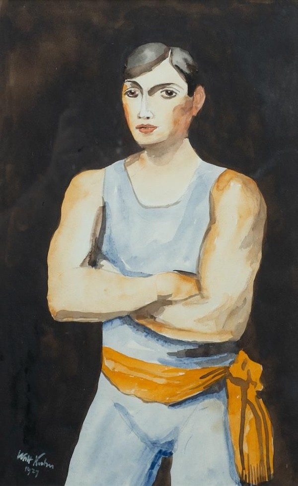 Walt Kuhn’s 1927 portrait ‘The Tumbler’, a watercolor on paper, took $21,000 plus the buyer’s premium in August 2021. Image courtesy of Barridoff Auctions and LiveAuctioneers. 