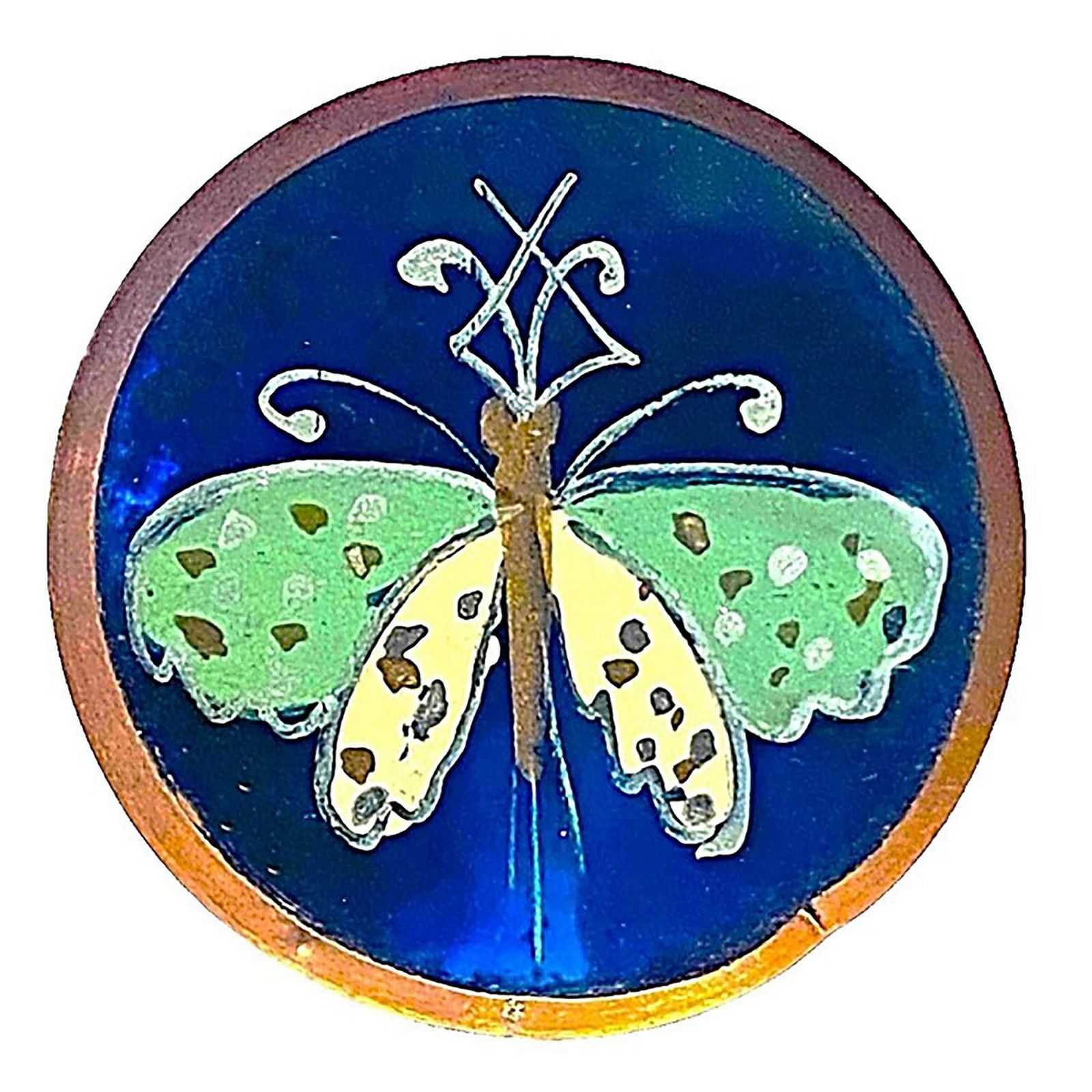 Large early 18th-century blue foil-backed butterfly button, estimated at $1,200-$2,500 at Lion and Unicorn.