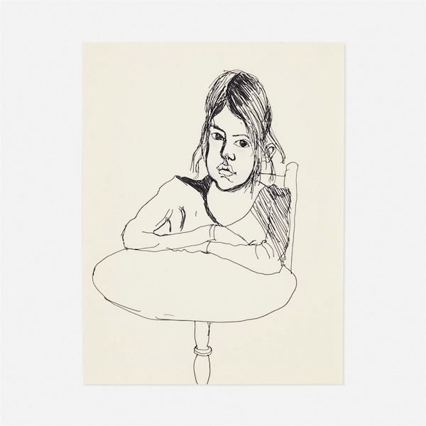 An untitled Alice Neel ink and gouache on paper, also known as ‘Young Girl Sitting at a Table’, brought $22,000 plus the buyer’s premium in May 2021. Image courtesy of Rago Arts and Auction Center and LiveAuctioneers.
