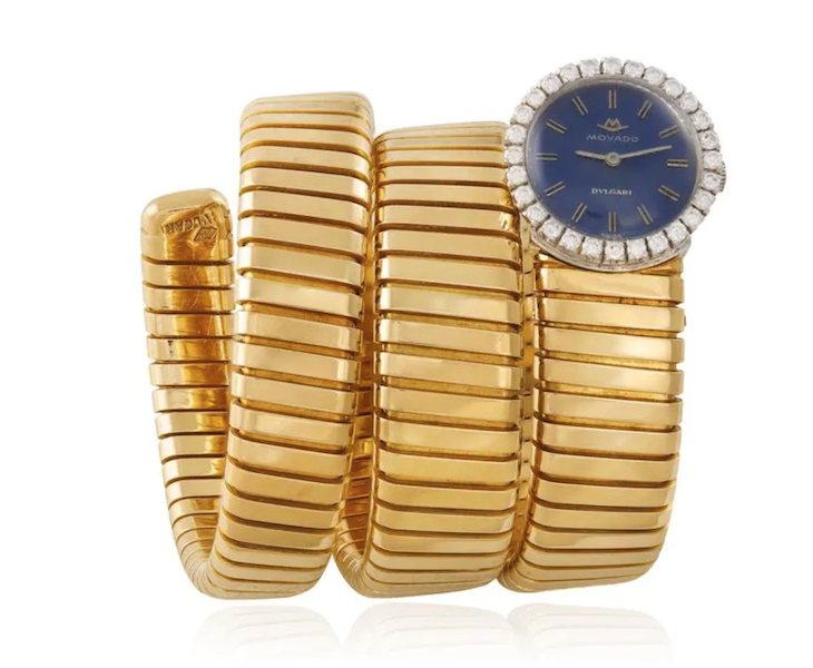 A circa-1965 lady’s gold and diamond Tubogas bracelet watch by Bulgari and Movado shows how little the design has changed during the years. This example earned €15,000 ($16,195) plus the buyer’s premium in September 2021. Image courtesy of Adam’s Auctioneers and LiveAuctioneers.