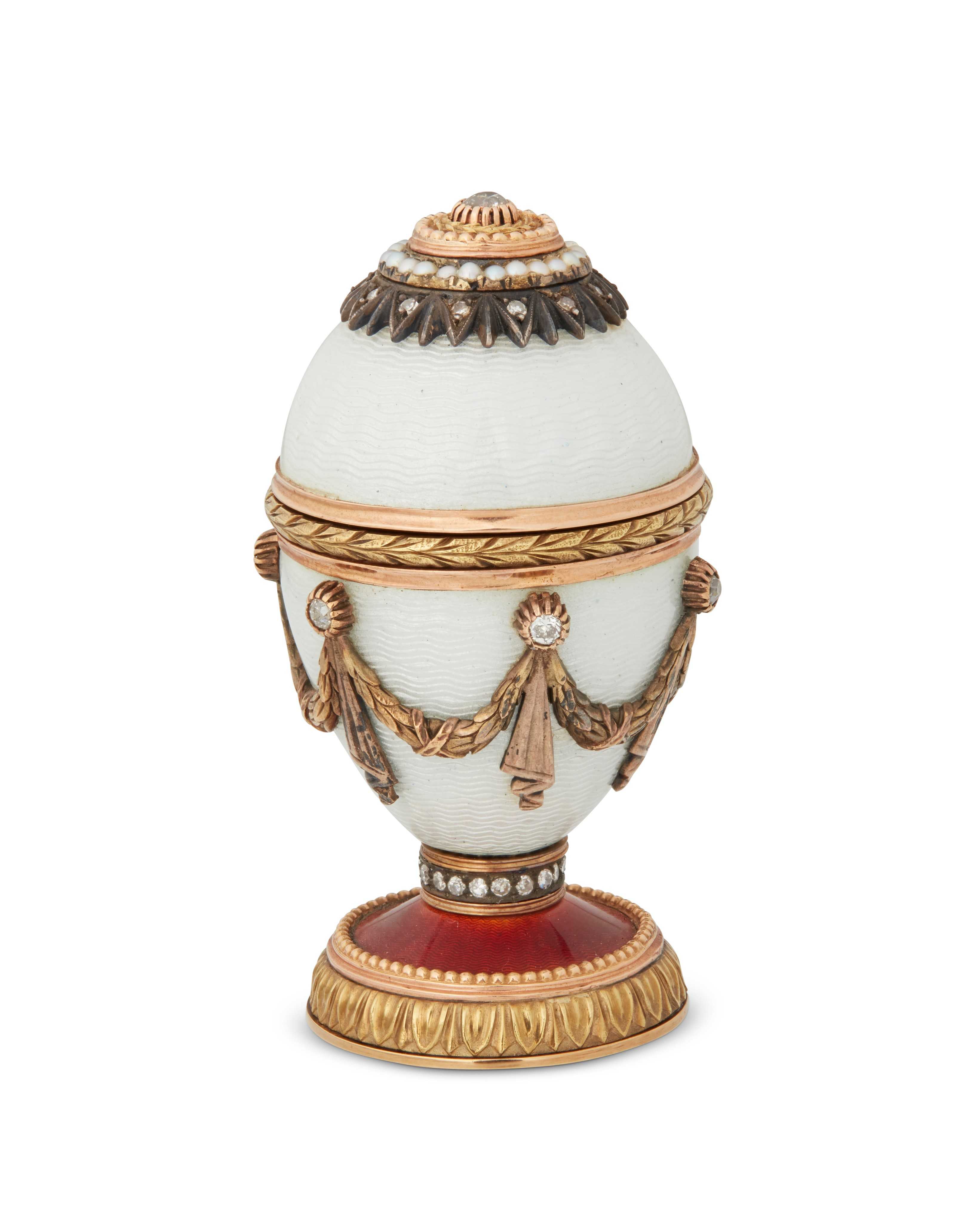 Fabergé jeweled and enameled silver and gold egg by Michael Perchin, estimated at $12,000-$18,000 at Moran.