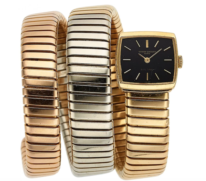 A circa-1960s tri-color 18K gold Bulgari Tubogas bracelet watch achieved $14,000 plus the buyer’s premium in May 2018. Image courtesy of Heritage Auctions and LiveAuctioneers.