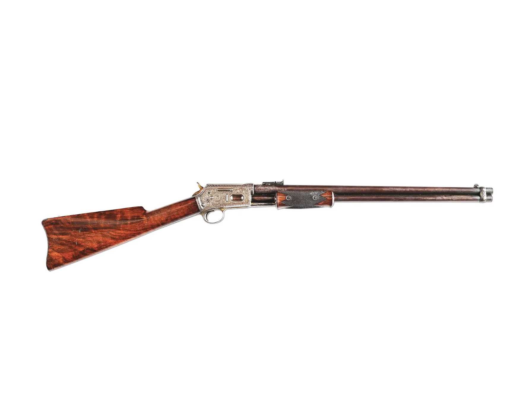 Buffalo Bill Team-Used Nimschke Engraved Colt Lightning Magazine Rifle, estimated at $75,000-$100,000 at Morphy.