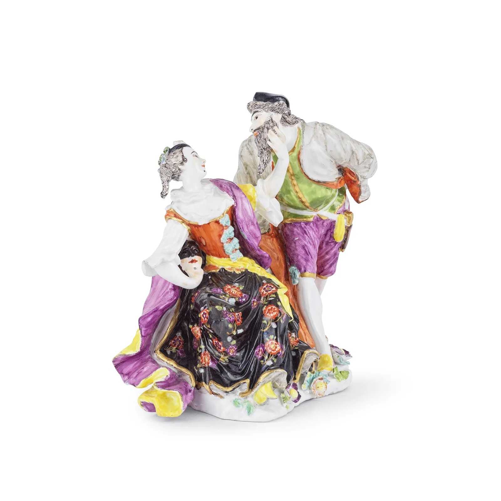 Circa-1738 Meissen Pantalone and Columbine group by Kaendler, which sold for €82,550 ($88,335) with buyer's premium at Bonhams Paris.