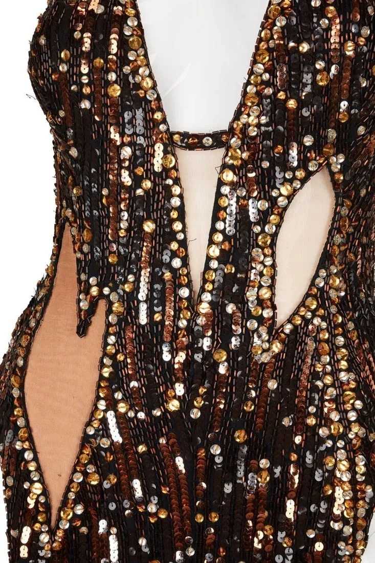 Detail of Raquel Welch stage- and screen-worn Bob Mackie beaded dress, estimated at $2,000-$3,000 at Julien's.