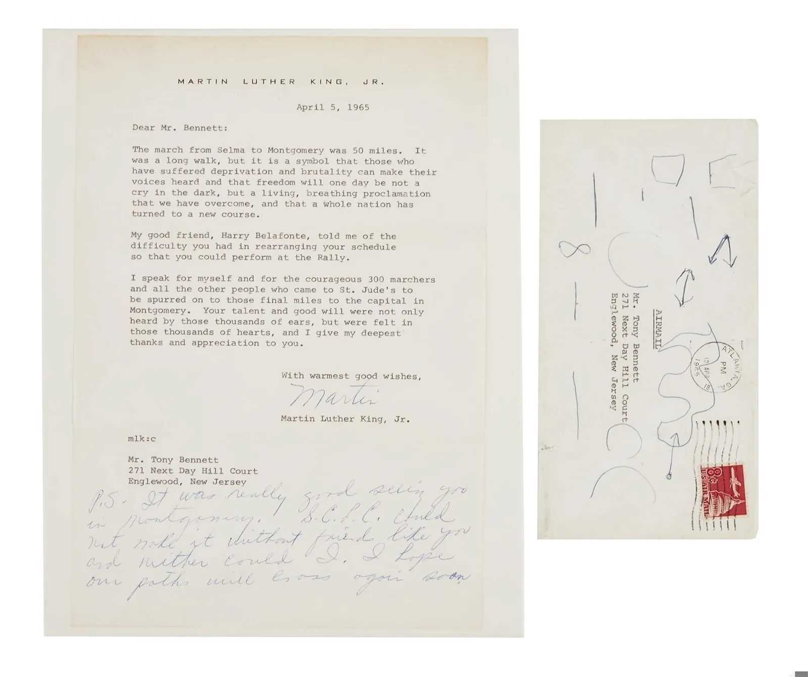 Tony Bennett letter from Martin Luther King, Jr., sold for $60,000 ($78,000 with buyer’s premium) at Julien's. 