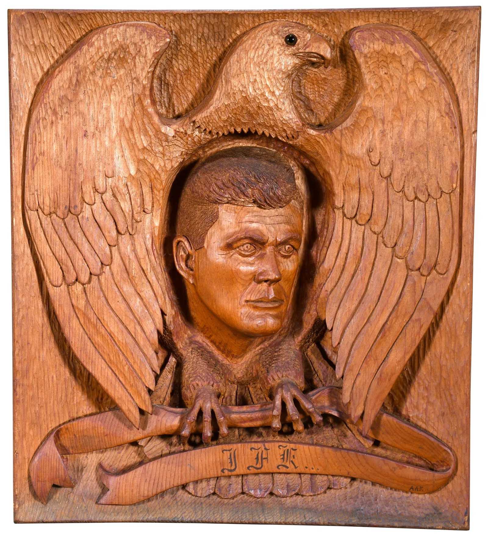Unknown artist, 'American Eagle Embracing JFK,' estimated at $1,000-$2,000 at Slotin.