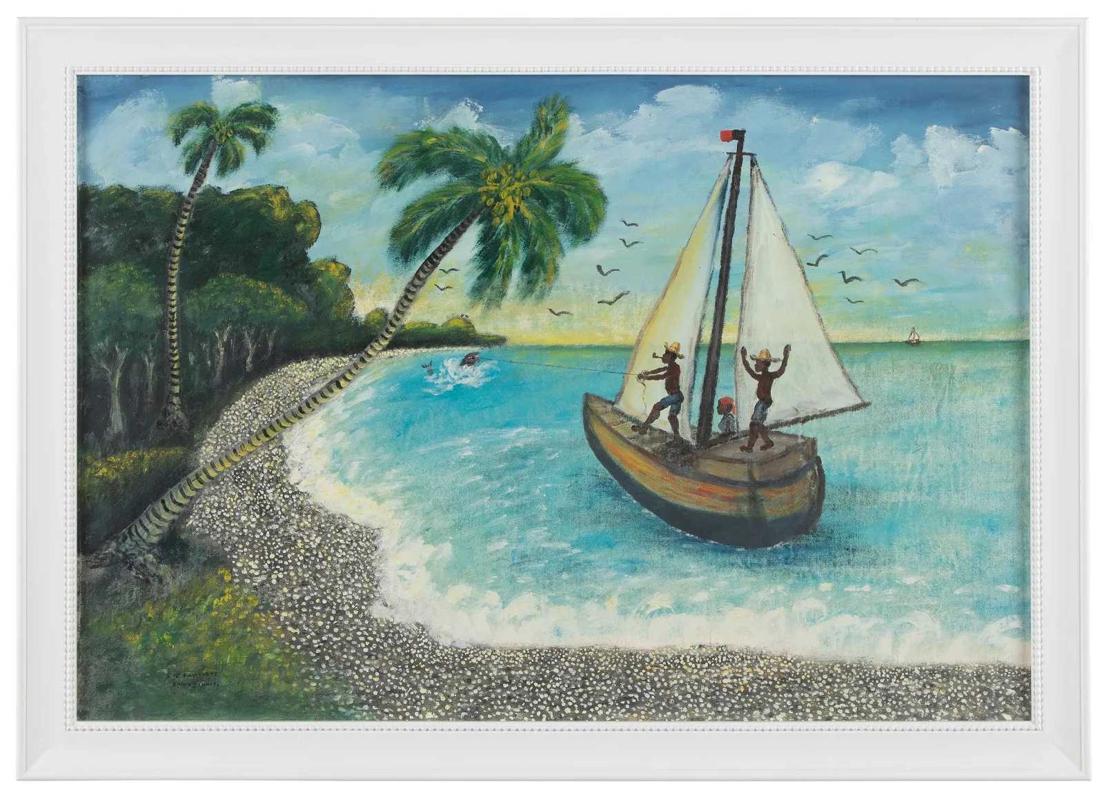 Edger Jean-Baptiste, 'Fisherman on Sailboat,' estimated at $4,000-$6,000 at Material Culture.