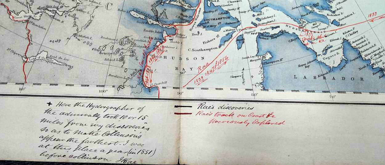 Detail of the Chart of the North Polar Sea annotated by Scottish explorer John Rae, which sold for £8,000 ($10,100, or $12,625 with buyer's premium) at Cheffins on April 4.