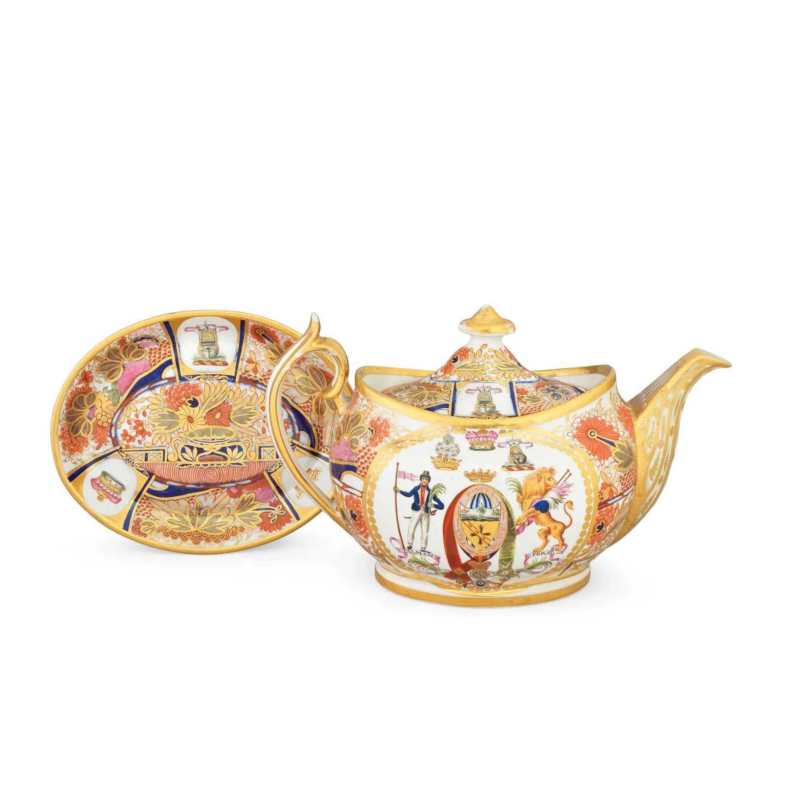 A Chamberlain Worcester teapot, cover, and stand from the Horatia Service, estimated at £25,000-£35,000 ($31,410-$43,970) at Bonhams.