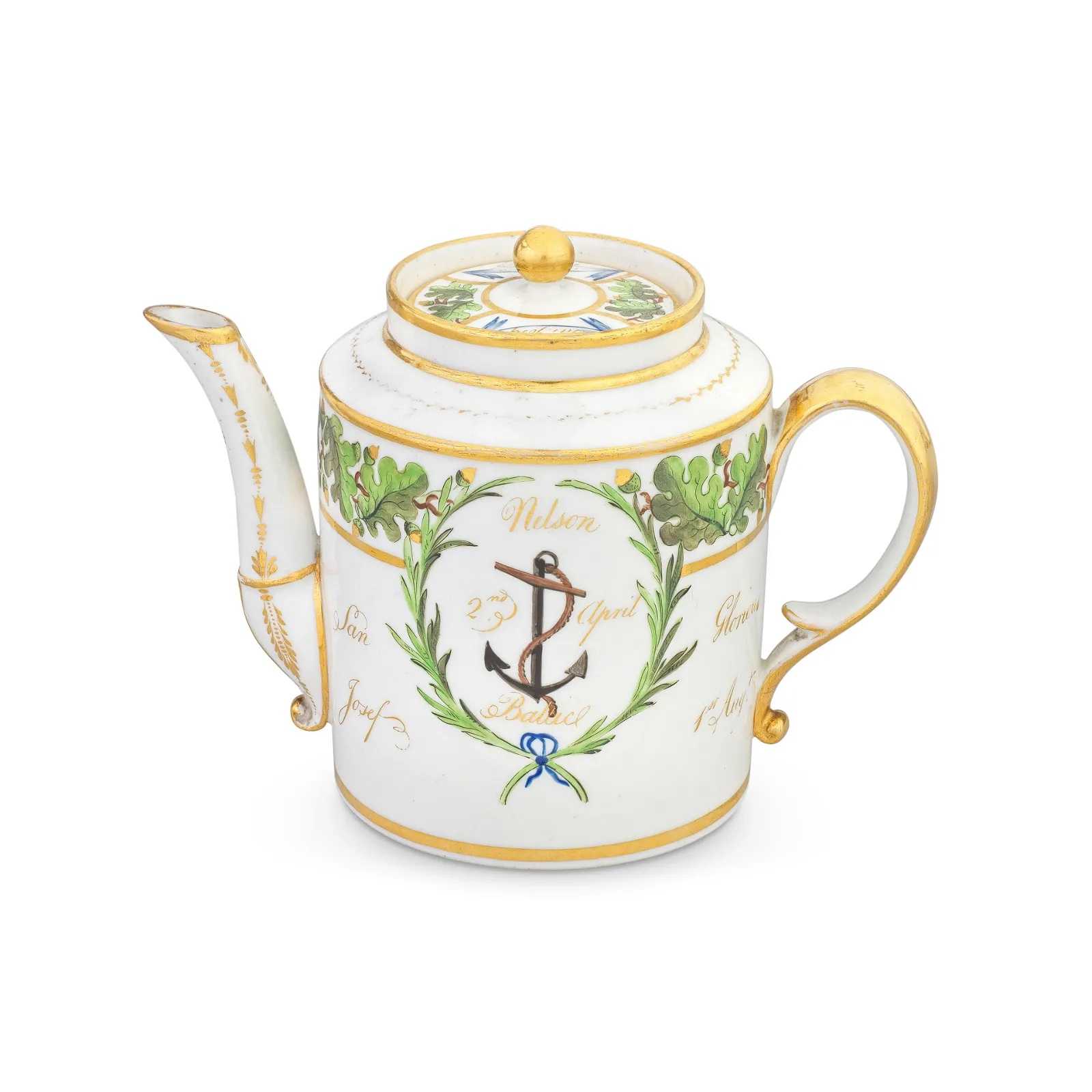 A London-decorated Paris porcelain teapot and cover from the Baltic service, estimated at £20,000-£30,000 ($25,125-$37,690) at Bonhams.
