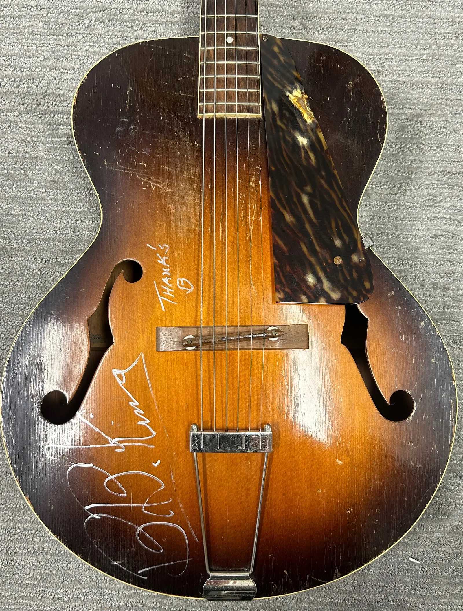 Signed guitar owned by BB King as a teenager, with provenance to the Las Vegas Hard Rock Café, estimated at $10,000-$20,000 at Piece of the Past.