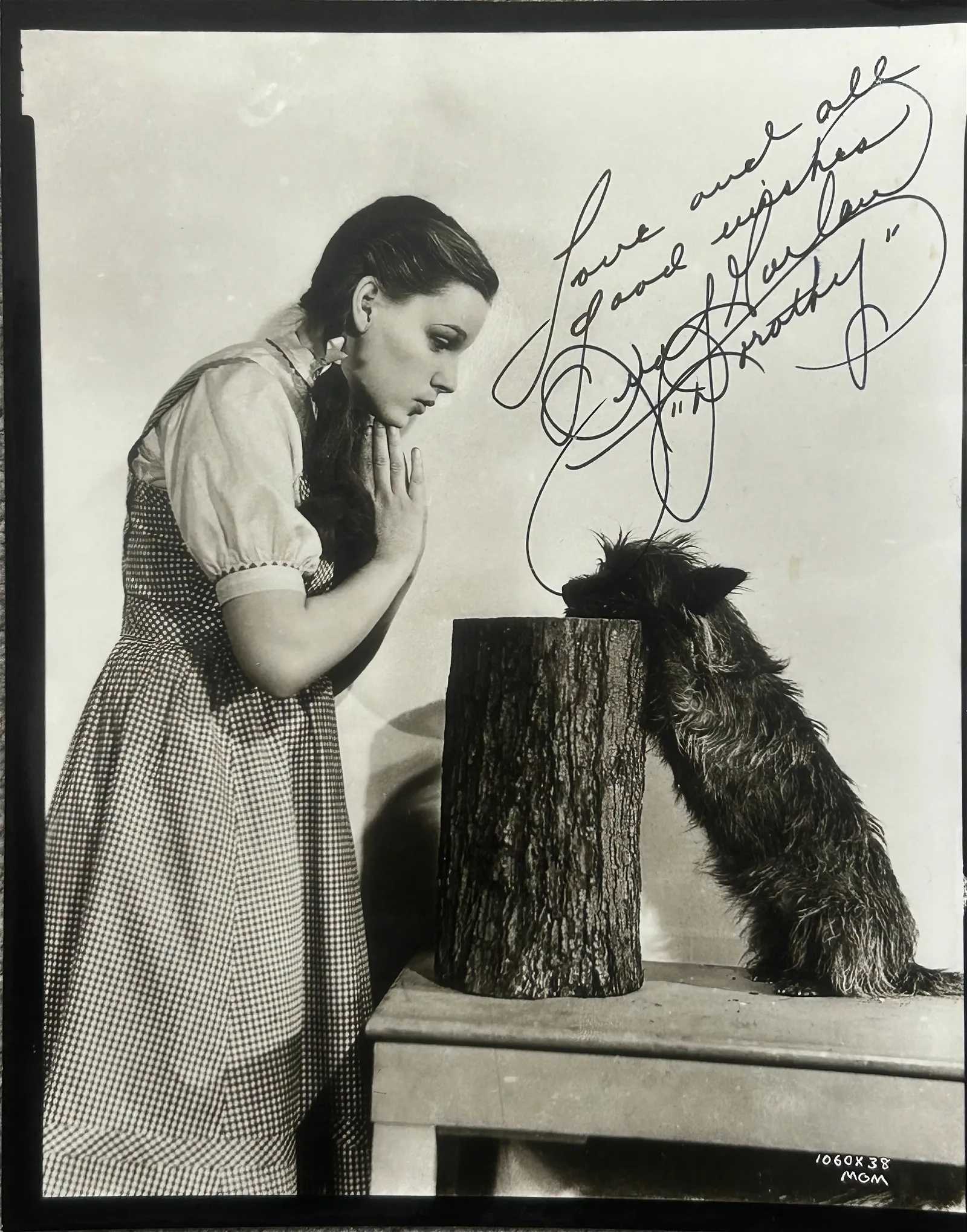 Photo of Judy Garland as Dorothy in 'The Wizard of Oz', signed to her last stylist in 1960s, estimated at $4,000-$8,000 at Piece of the Past.
