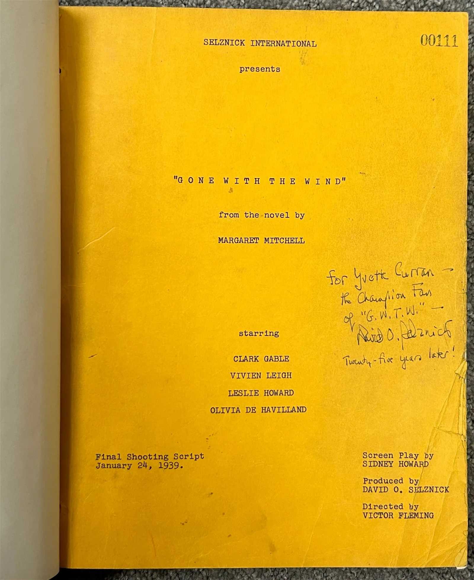 'Gone with the Wind' original shooting script bound by producer David O. Selznick, estimated at $15,000-$25,000 at Piece of the Past.