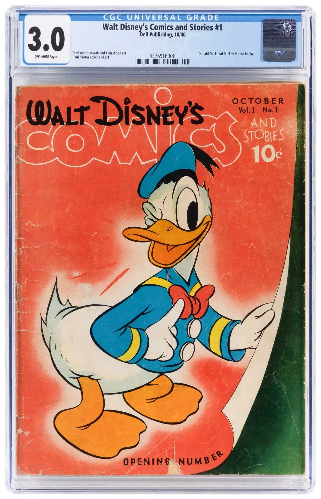 Dell, Walt Disney's Comics And Stories No. 1, estimated at $5,000-$8,000 at PBA. 