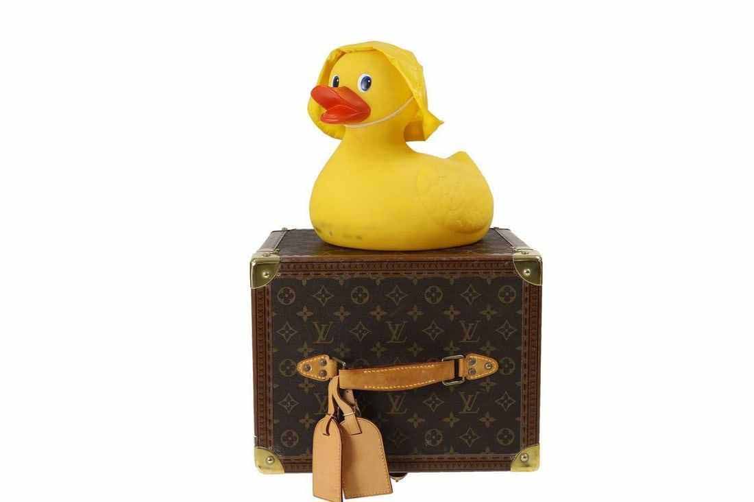Louis Vuitton custom luggage for a rubber duck travels to Sworders April 30