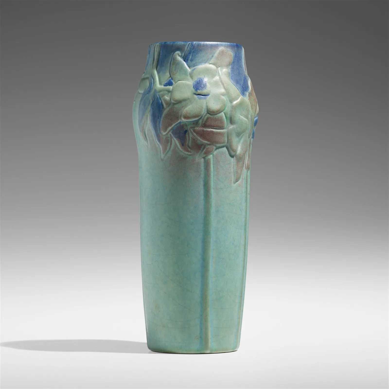 Artus Van Briggle for Van Briggle Pottery, four-color vase with columbine, estimated at $5,000-$7,000 at Rago.