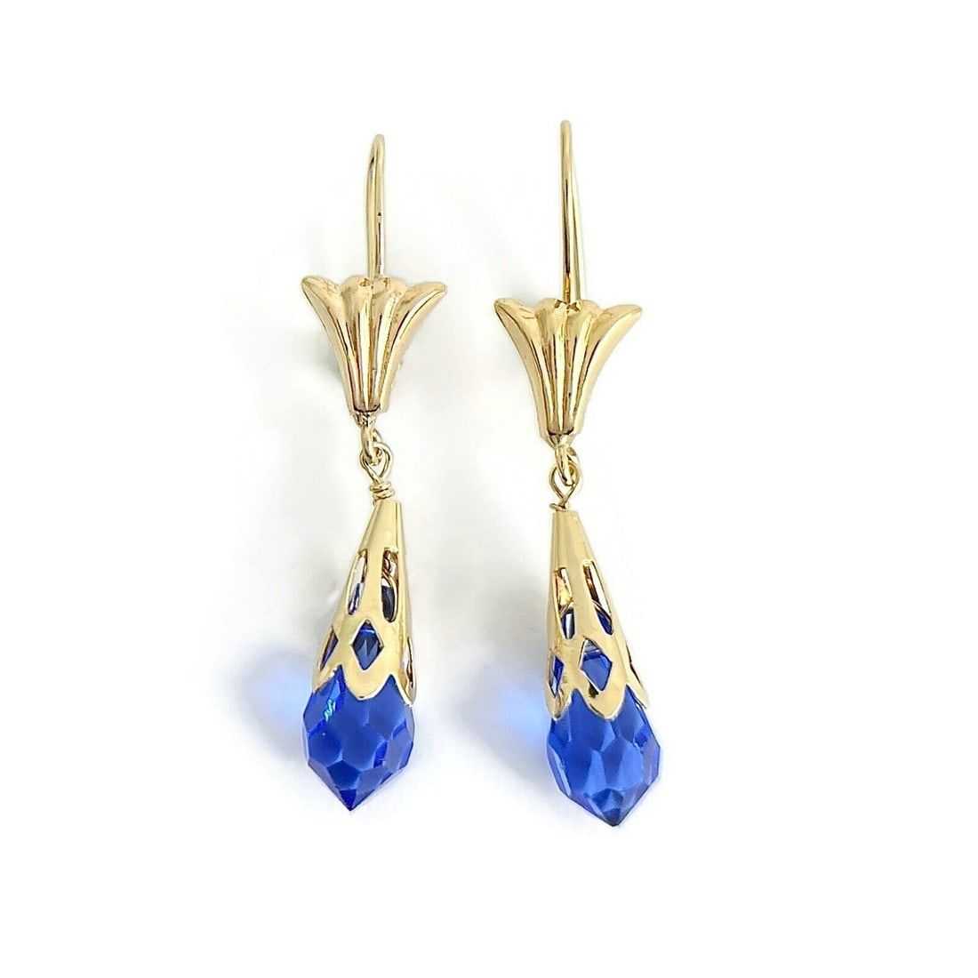 
14K gold and briolette simulated sapphire dangle drop earrings, estimated at $500-$600 at Jasper52.
