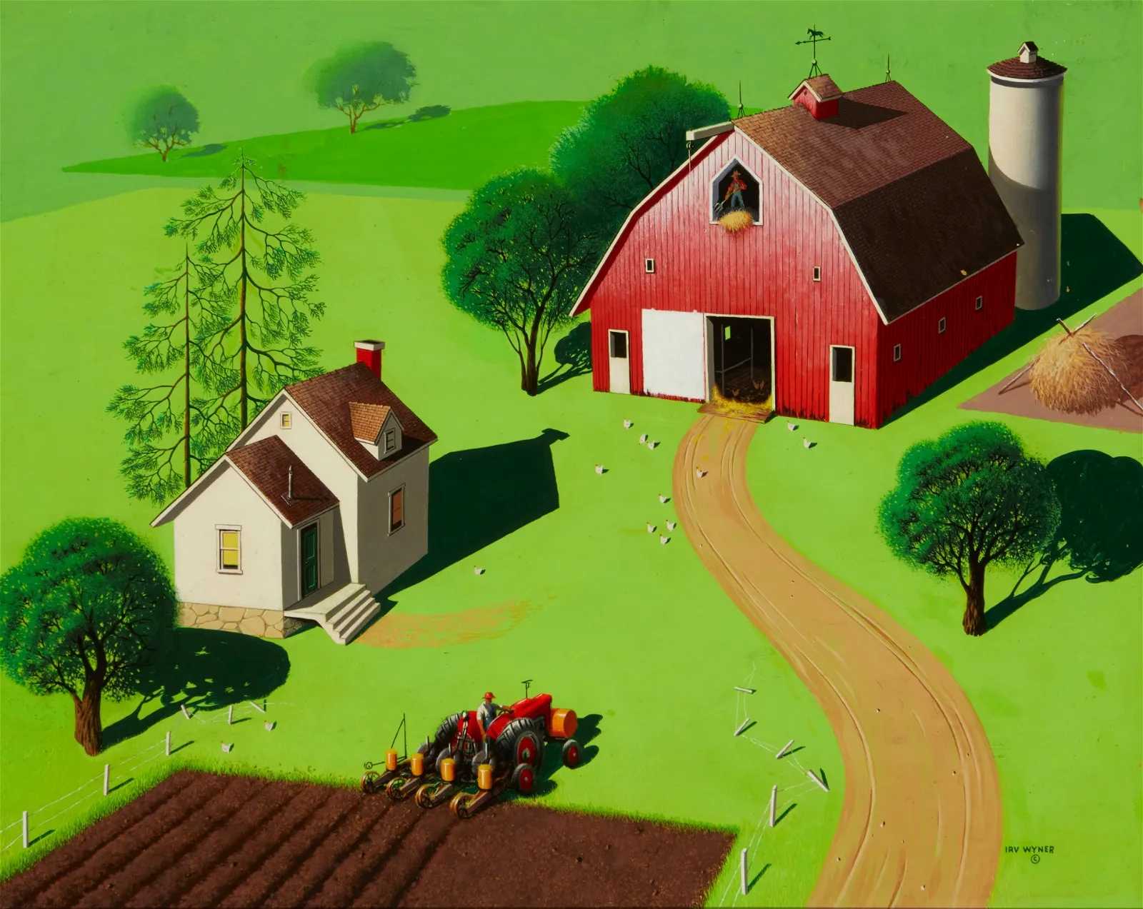 Irv Wyner, 'Farm Scene in Green,' estimated at $1,000-$2,000 at John Moran.