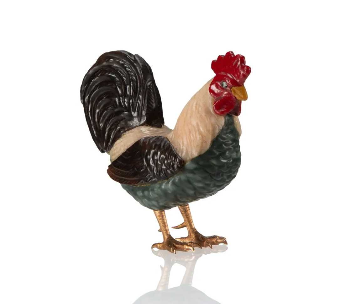 Imperial Fabergé Gold-Mounted Composite Hardstone Cockerel, estimated at $60,000-$80,000 at Heritage.