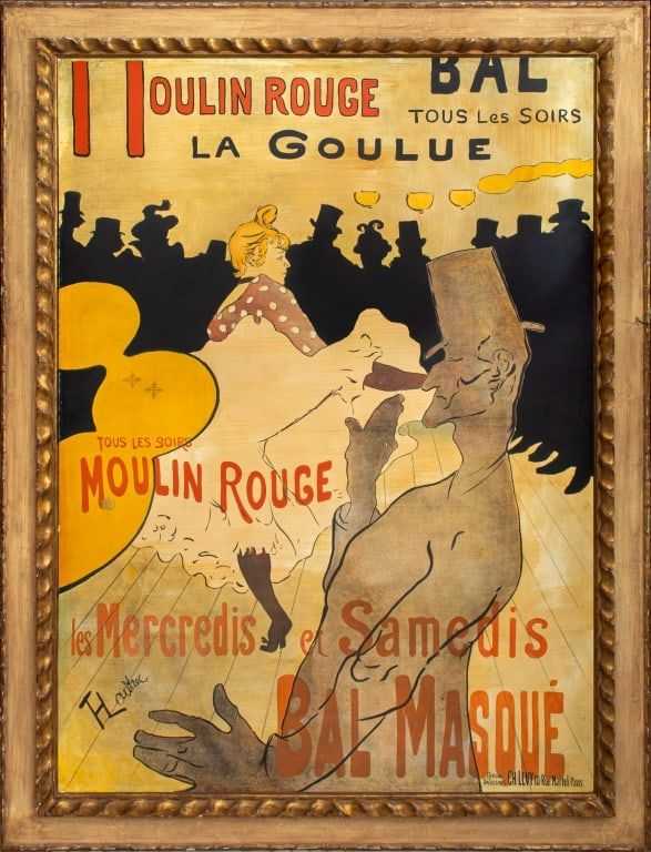 ‘Moulin Rouge: La Goulue’, an original lithograph poster by French artist Henri de Toulouse-Lautrec, estimated at $60,000-$80,000 at Auctions at Showplace on May 5.