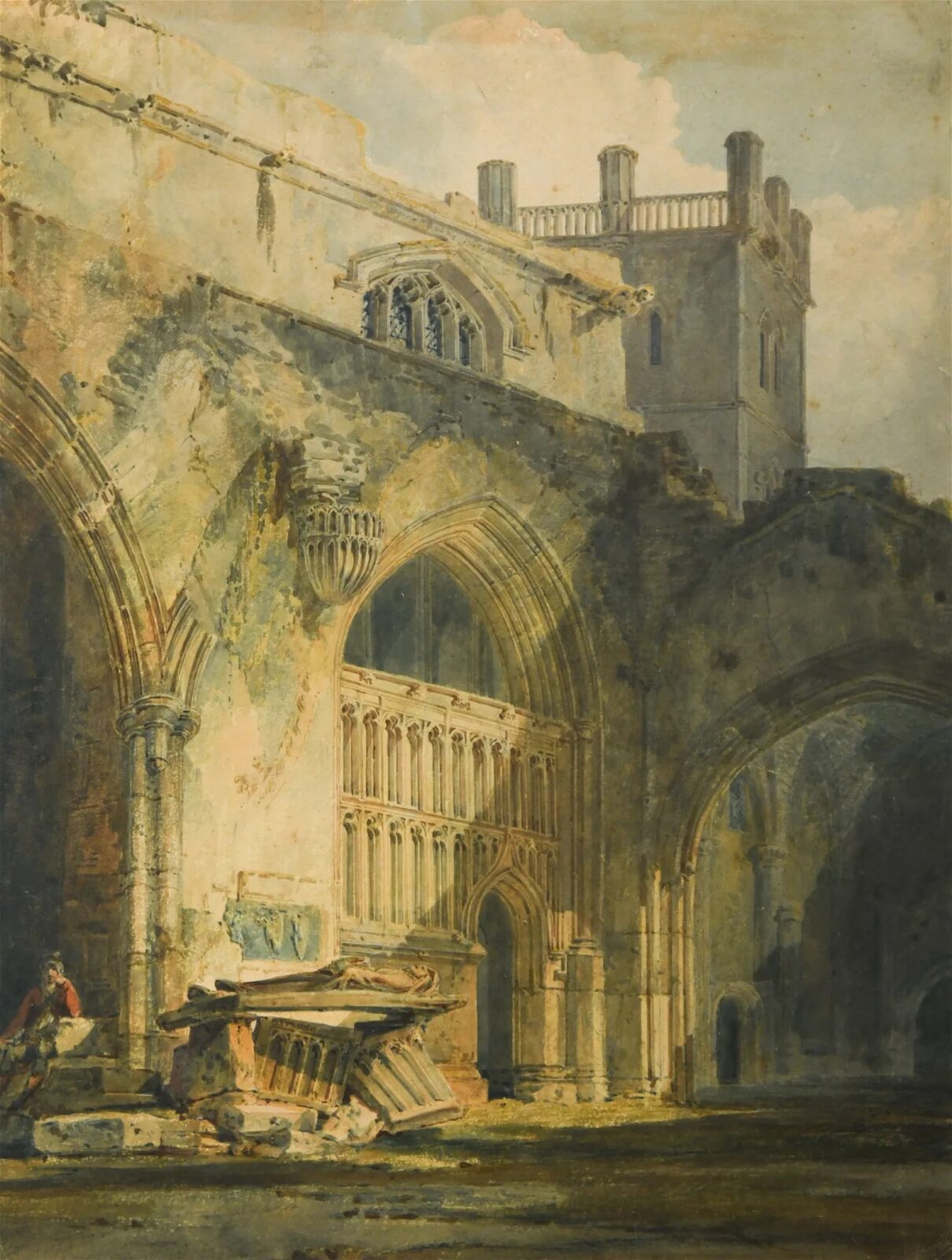 J. M. W. Turner, ‘The Entrance to Bishop Vaughan's Chapel, St David's Cathedral, Wales,’ which hammered for £37,000 ($46,775) and sold for £46,250 ($58,470) with buyer’s premium at Cheffins on March 20.