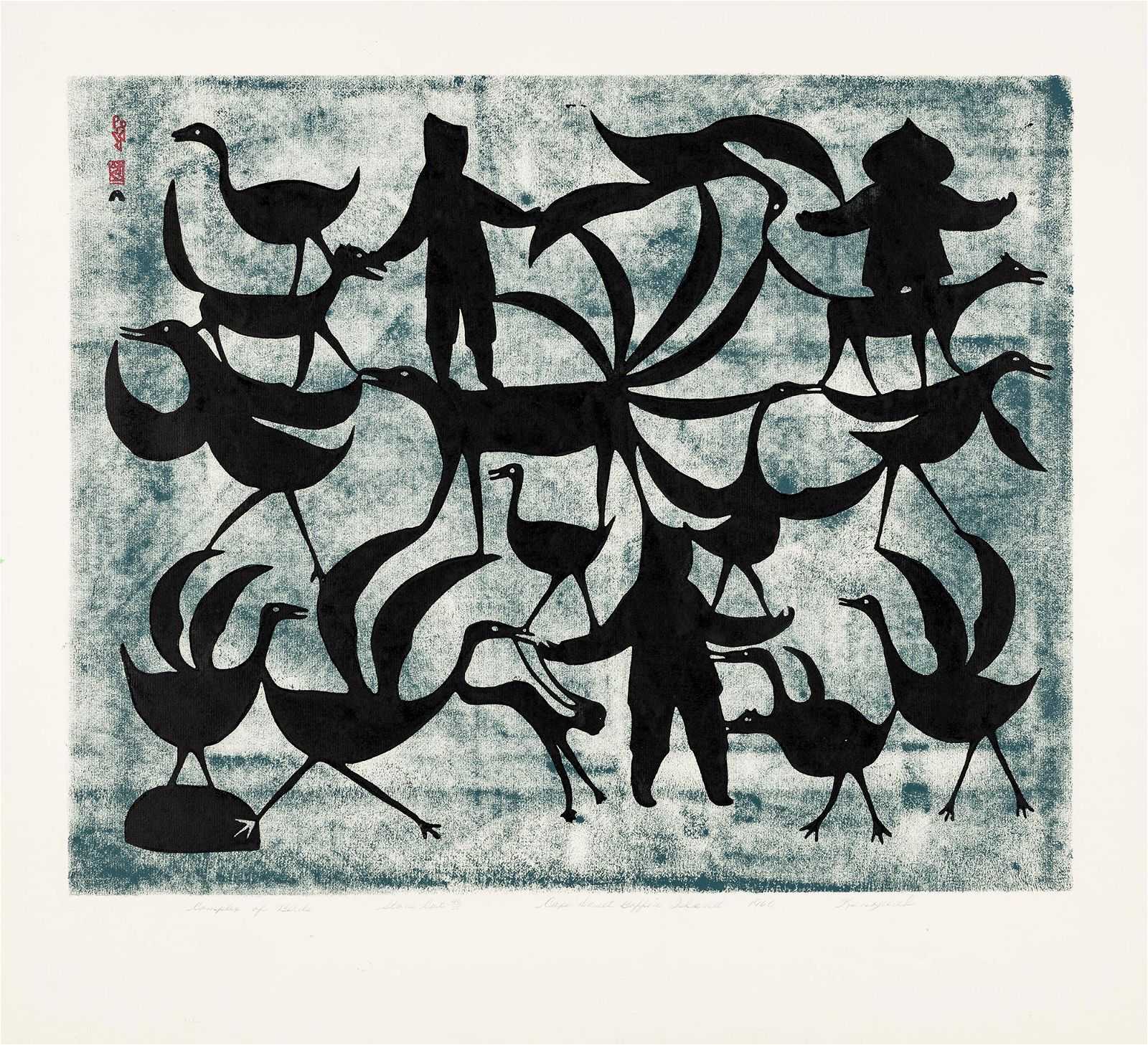 Kenojuak Ashevak’s 1960 stonecut print ‘Complex of Birds’ earned CA$26,000 ($19,210) plus the buyer’s premium in July 2020. Image courtesy of First Arts Premiers Inc. and LiveAuctioneers.