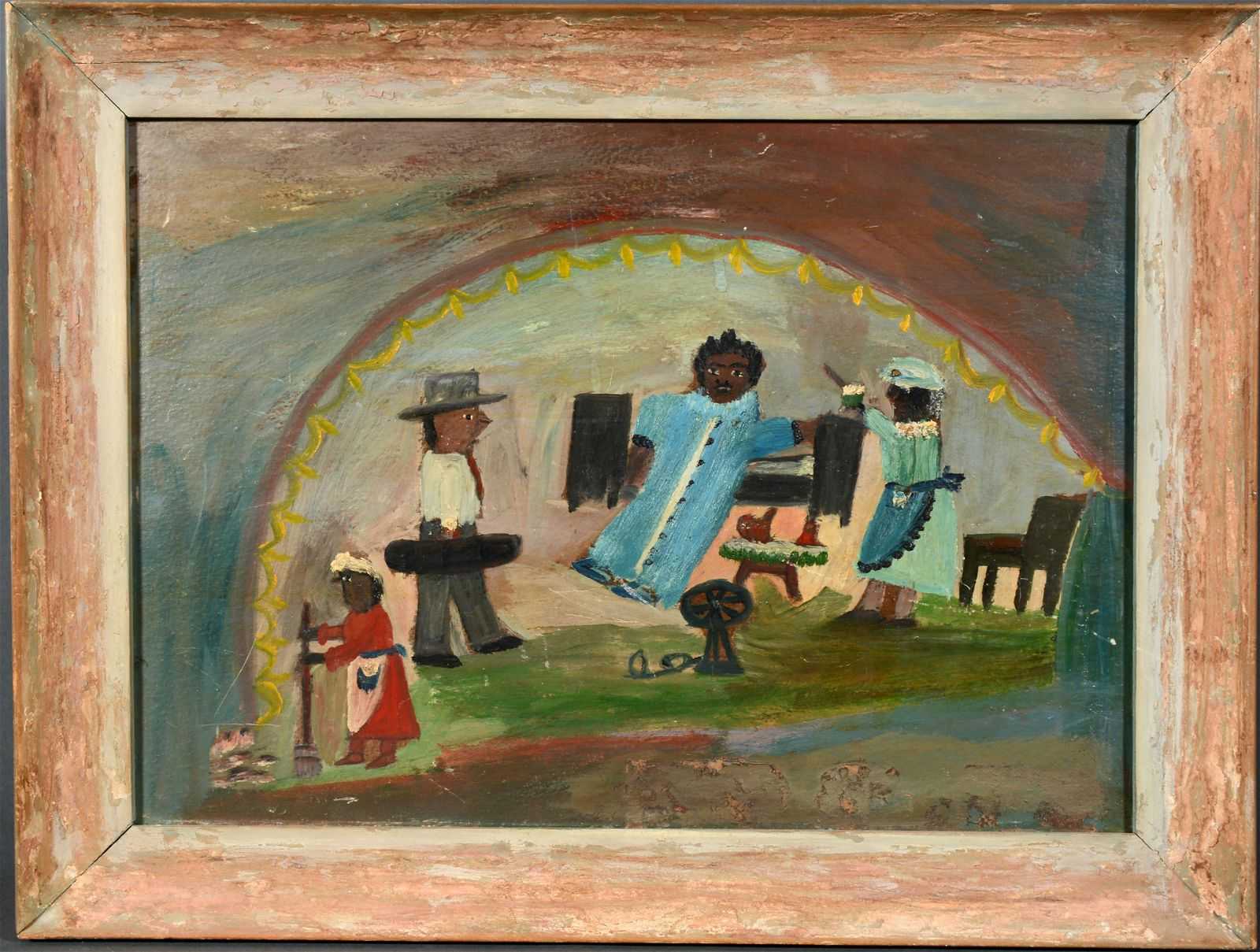 ‘Doctor Comes A’ Callin’’, a circa-1940s work by Clementine Hunter, went for $15,000 plus the buyer’s premium in November 2020. Image courtesy of Slotin Folk Art Auction and LiveAuctioneers.