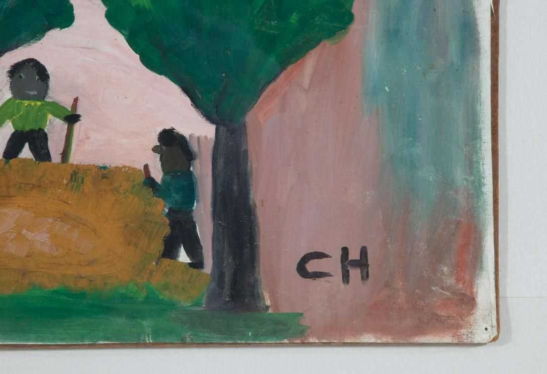 Detail of Clementine Hunter’s signature on ‘Early Funeral’, which achieved $70,000 in September 2021. It represents the world auction record for the artist. Image courtesy of Neal Auction Company and LiveAuctioneers.