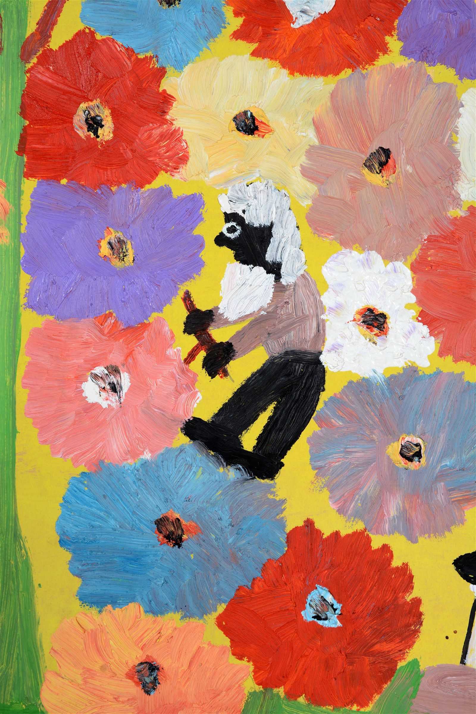 Detail shot of Clementine Hunter’s circa-1970s painting ‘Uncle Tom & Eliza in the Flower Garden’, which sold for $16,500 plus the buyer’s premium in April 2021. Image courtesy of Slotin Folk Art Auction and LiveAuctioneers.