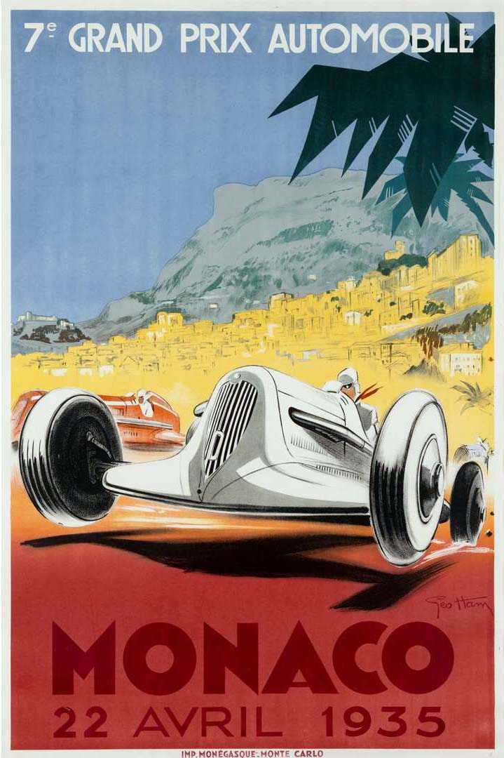 Georges Hamel, 1935 Monaco Grand Prix poster, estimated at £15,000-£20,000 ($18,845-$25,125) at Lyon & Turnbull.