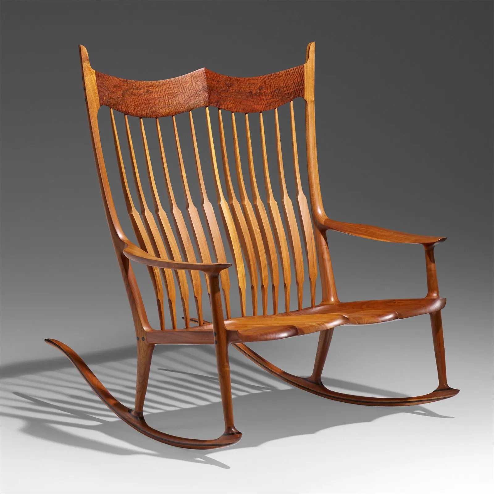 Sam Maloof double rocking chair, estimated at $30,000-$50,000 at Los Angeles Modern Auctions (LAMA) on April 30.