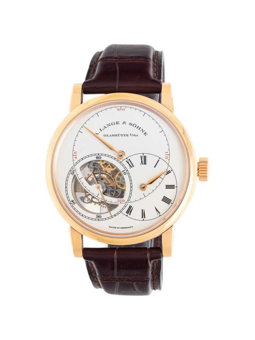 Set in an 18K rose gold case, this A. Lange & Söhne ref. 760.032F Pour Le Mérite tourbillon watch made $65,000 plus the buyer’s premium in October 2023. Image courtesy of Freeman’s Hindman and LiveAuctioneers.