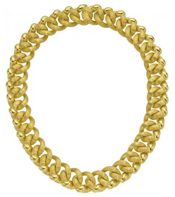 A gold necklace in Henry Dunay’s signature sabi finish made $8,500 plus the buyer’s premium in October 2020. Image courtesy of Heritage Auctions and LiveAuctioneers.