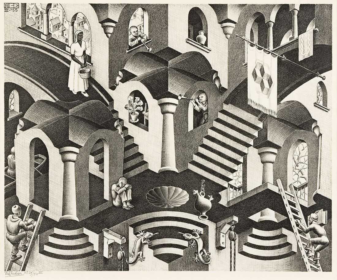 M.C. Escher, ‘Convex and Concave’, estimated at $20,000-$30,000 at Swann.