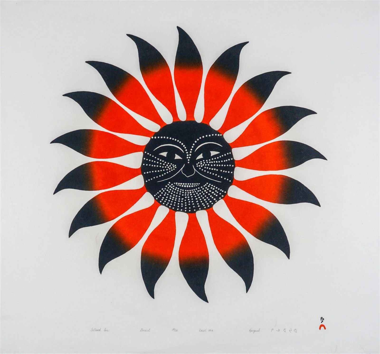 Kenojuak Ashevak’s 1994 stonecut ‘Tattooed Sun’ took CA$7,000 ($5,155) plus the buyer’s premium in October 2020. Image courtesy of First Arts Premiers Inc. and LiveAuctioneers.