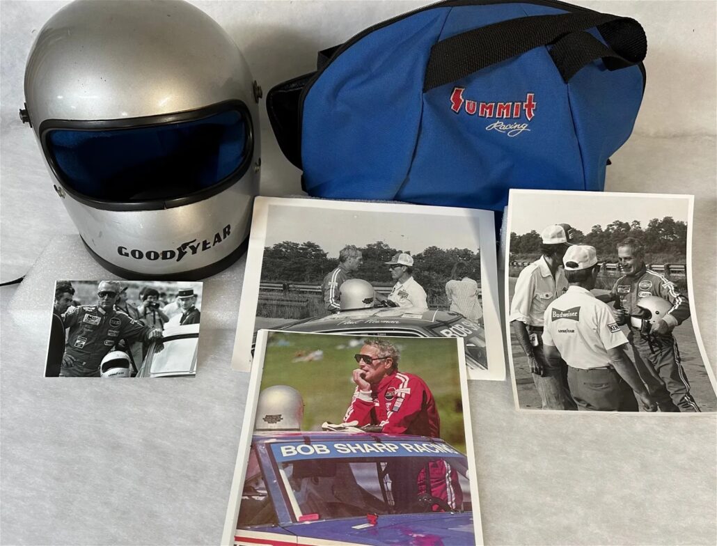 Paul Newman-owned and -raced Simpson Racing Products helmet with bag and photographs, estimated at $5,000-$15,000 at Winter Associates.