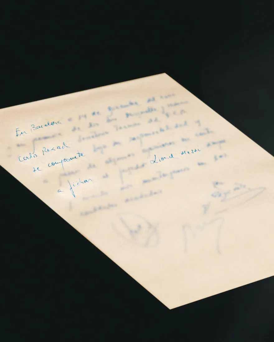 Lionel Messi 'napkin contract,' which sold for £600,000 ($759,685, or $972,400 with buyer's premium) at Bonhams.