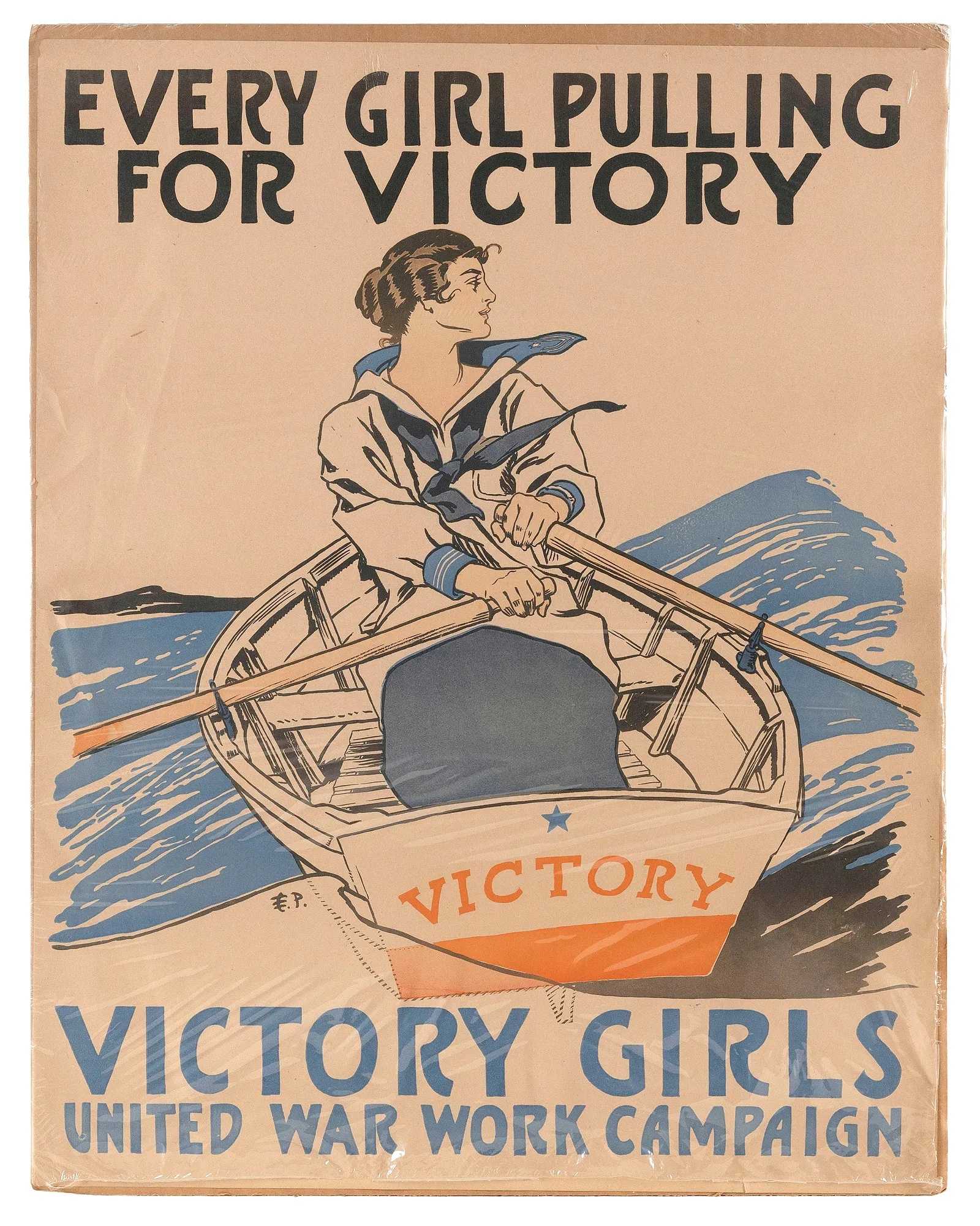 'Every Girl Pulling for Victory' WWI poster, estimated at $400-$600 at Eldred's.