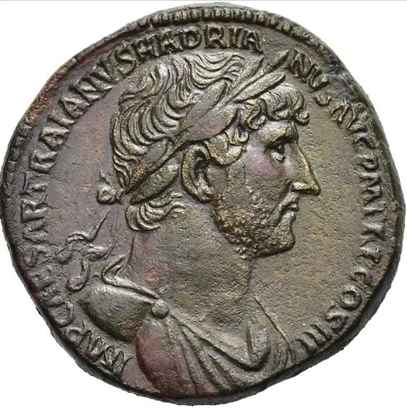 Roman Empire Bronze Sestertius featuring Hadrian, estimated at $1,500-$2,000 at Jasper52.