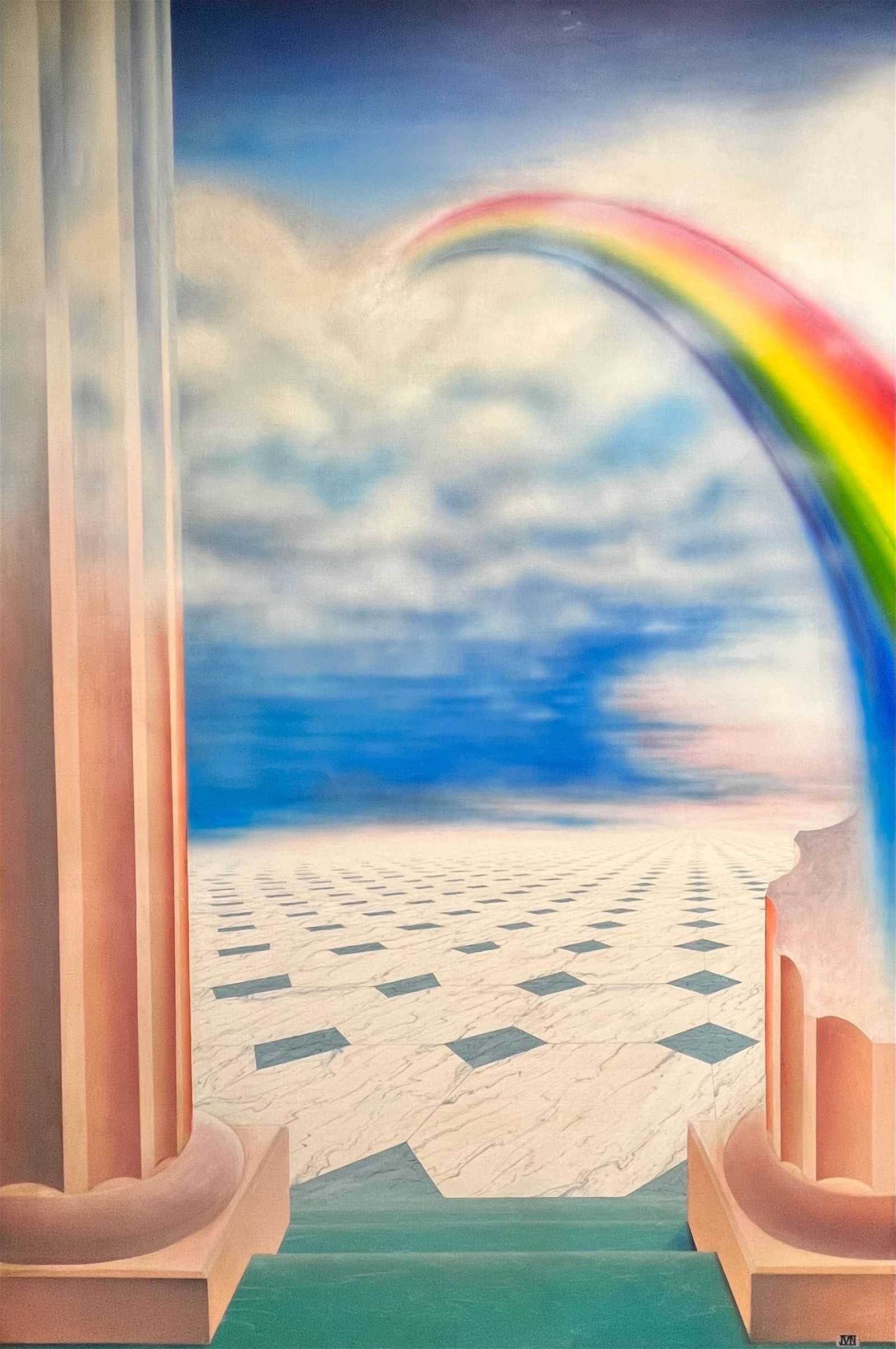 Monumental 1985 Rainbow French School Surrealist oil on canvas, estimated at $4,000-$5,000 at Jasper52.