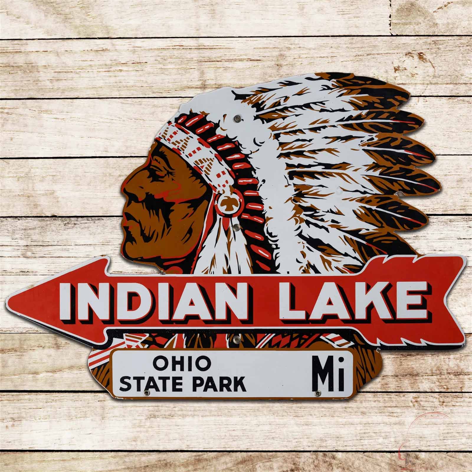 Indian Lake single-sided porcelain sign, estimated at $25-$500,000 at Richmond.