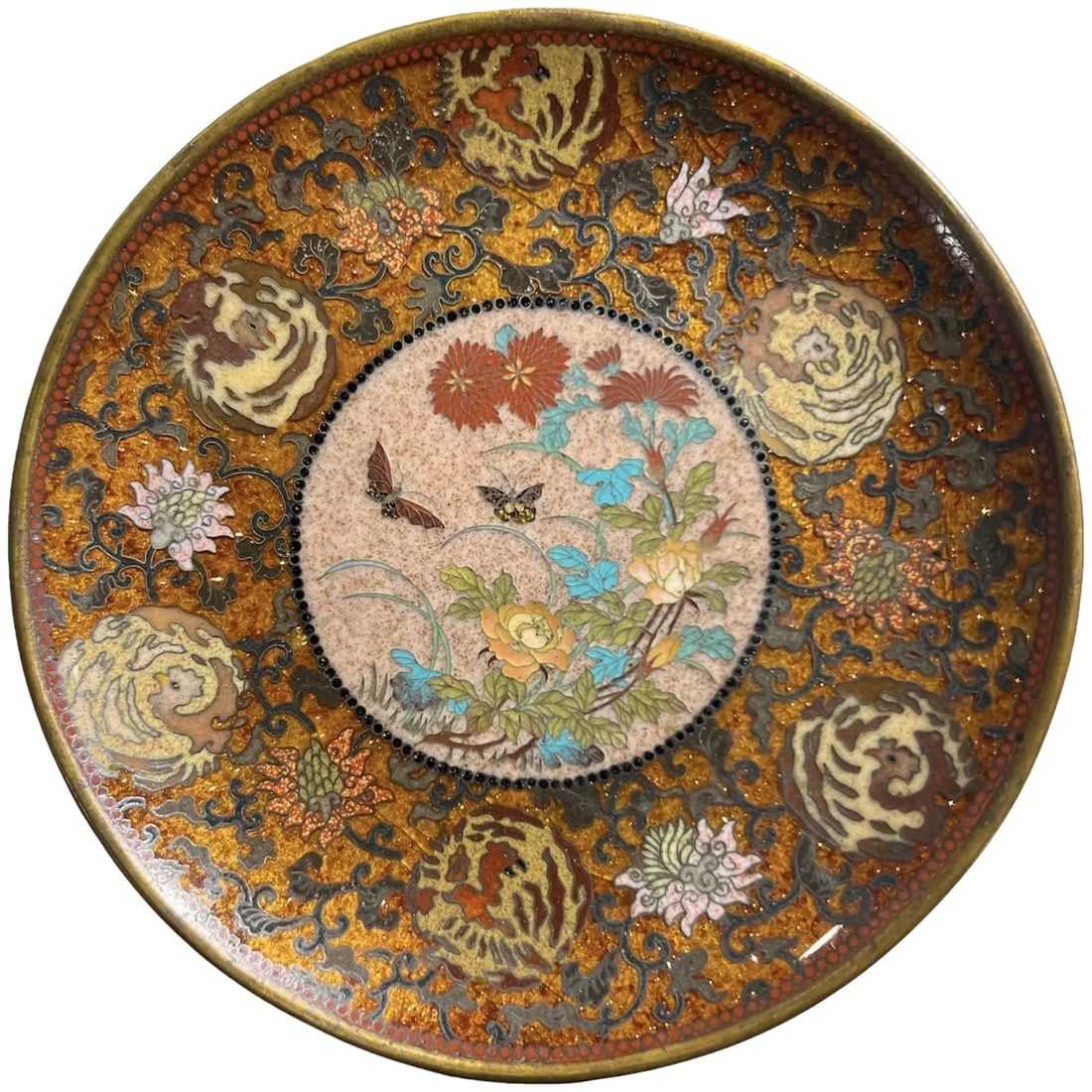 19th-century Japanese cloisonné plate attributed to Namikawa Yasuyuki, estimated at $7,000-$8,000 at Jasper52.
