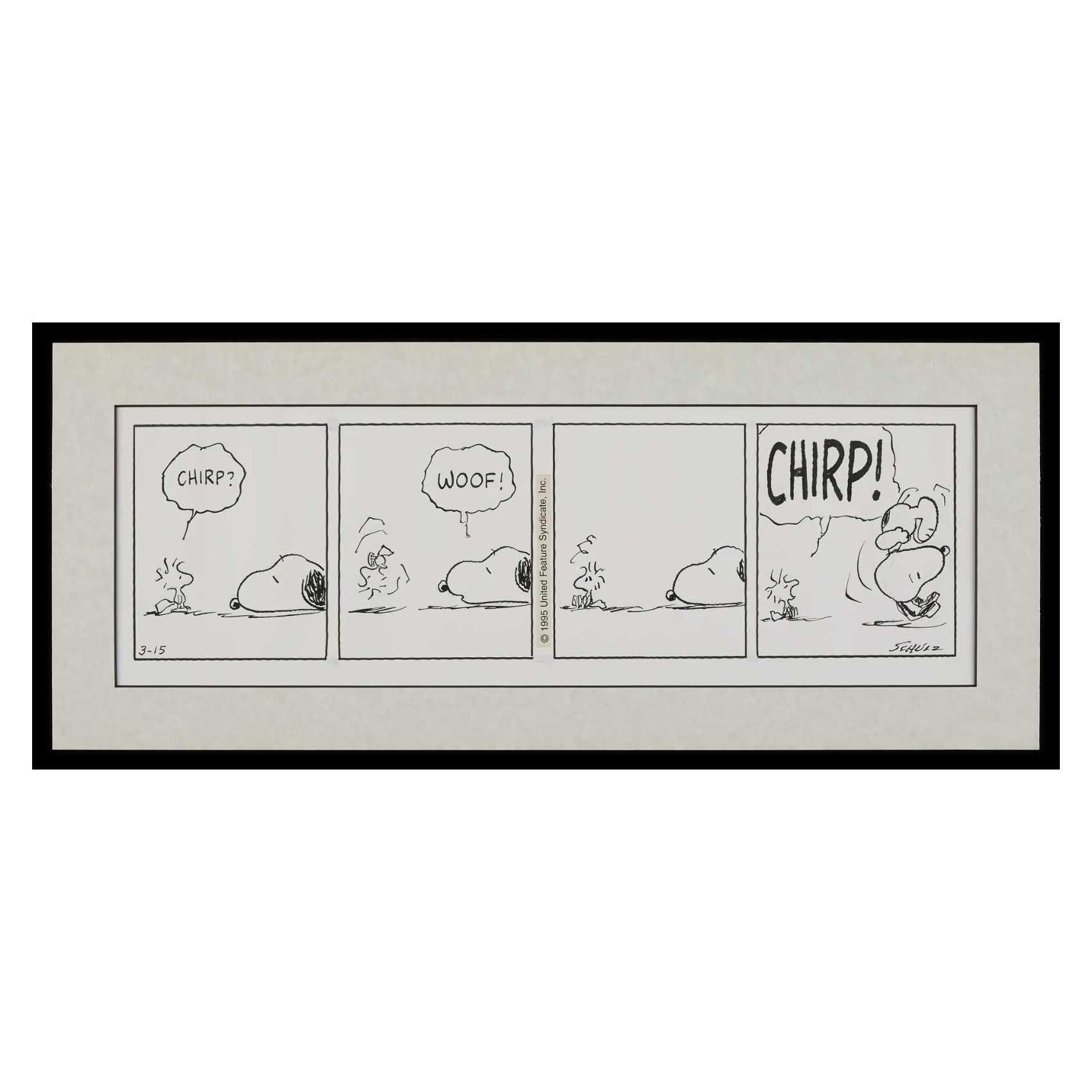 'Peanuts' daily comic strip for Saturday, May 28, 1994, estimated at $10,000-$15,000 at Revere.