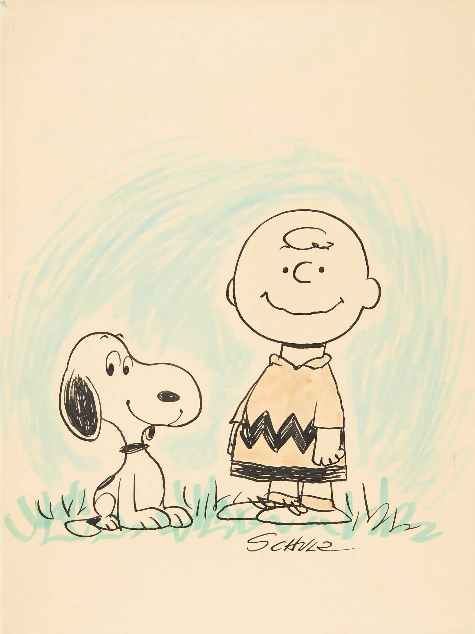 Charles Schulz Drawing of Charlie Brown and Snoopy, estimated at $1,000-$2,000 at Revere.