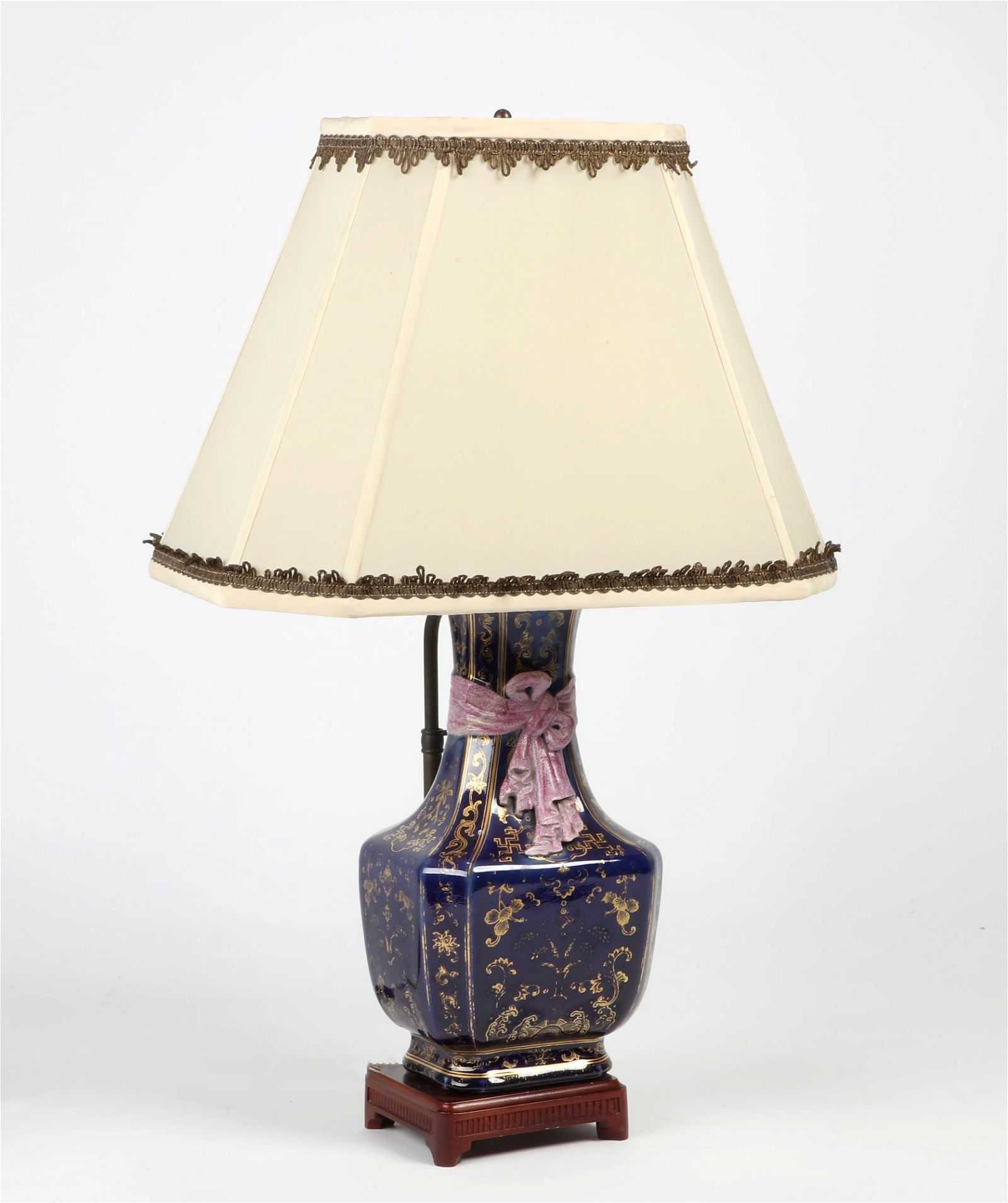 Blue ground and gilt Qing vase, later converted to a lamp, which sold for $156,000 with buyer’s premium against an estimate of $200-$300 at Andrew Jones.